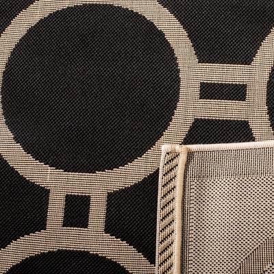 Black and Beige Geometric Stain-Resistant Square Rug