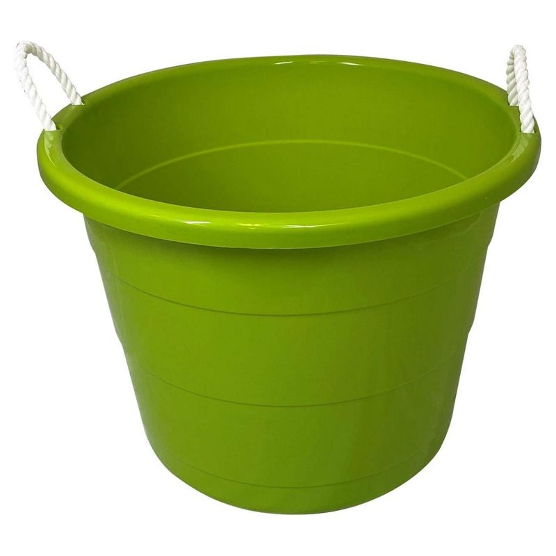 Homz 17 Gallon Indoor Outdoor Storage Bucket w/Rope Handles for Sports Equipment, Party Cooler, Gardening, Toys and Laundry, Bold Lime Green (2 Pack), 4 of 7