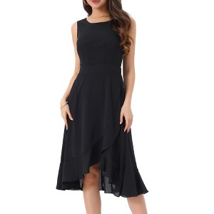 Allegra K Women's Wrap Ruffle High Low Hem Round Neck Keyhole Back Sleeveless Floral Dress - 1 of 4