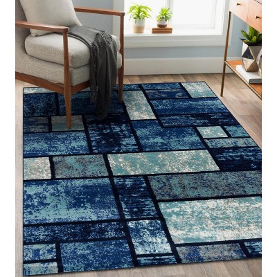 Luxe Weavers Geometric Squares Modern Colorblock Indoor Area Rug, Navy ...