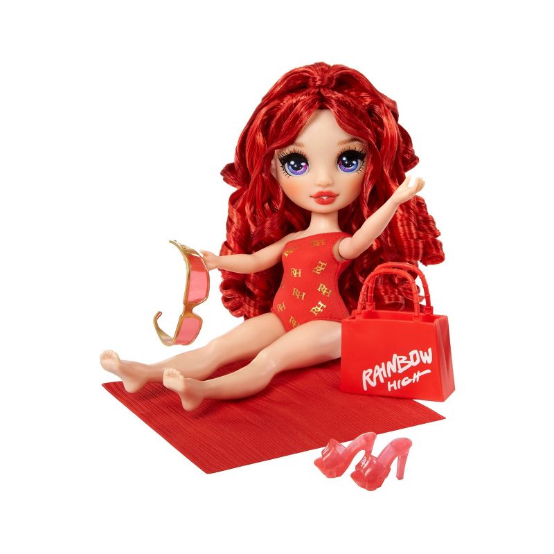 Rainbow High Swim &#38; Style Ruby Red 11&#39;&#39; Doll with Shimmery Wrap to Style 10+ Ways, Removable Swimsuit, Sandals, Accessories, 6 of 9