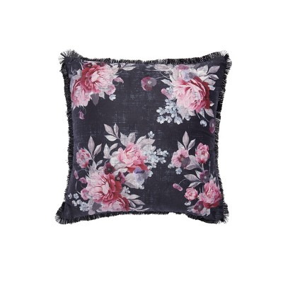 18"x18" Finley Floral Square Throw Pillow Black - Sure Fit