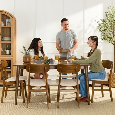 Walnut and Cream Rubberwood Dining Set with MDF Tabletop, 6 Chairs