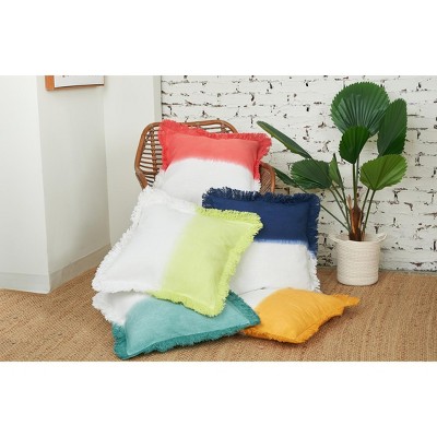 Aster Ochre and White Hand-Dyed Fringe Throw Pillow
