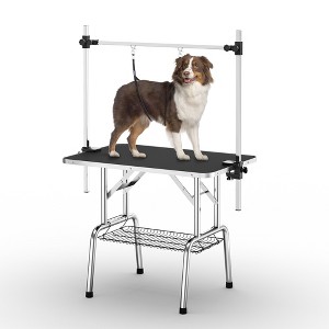 ROOMTEC Adjustable Dog Grooming Table, Foldable Home Pet Grooming Tables with Arm/Noose/Mesh Tray - 1 of 4