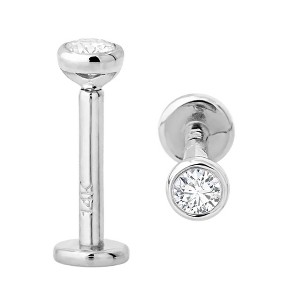 Jewelry Avalanche Unisex 14K Gold Bezel Set 2.5mm Diamond Labret Studs, Monroe, Lip Ring, 16G - 1 of 4