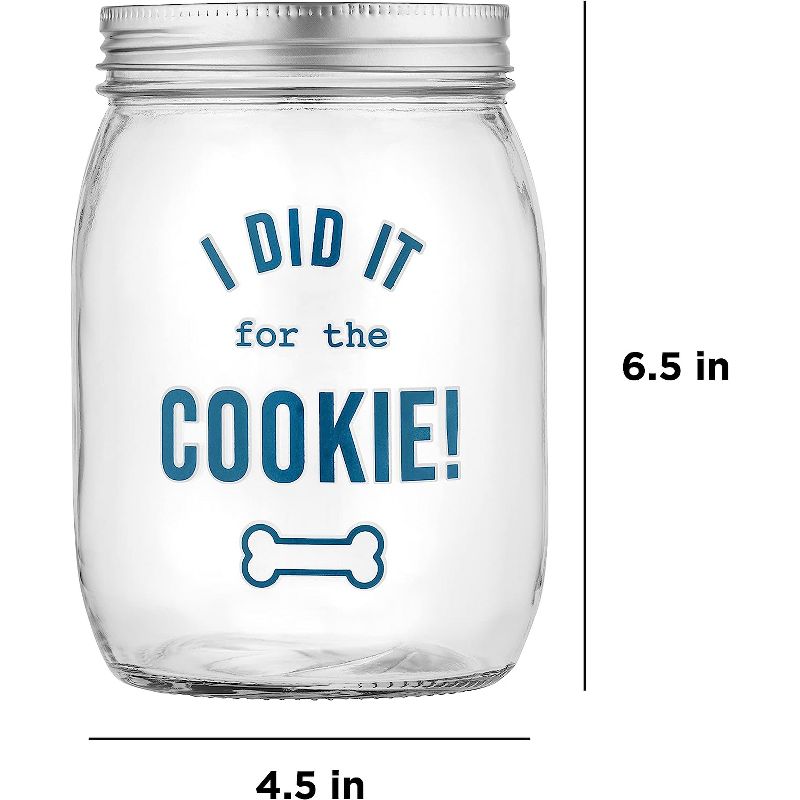 Amici Pet “I Did It For The Cookie” Glass Canister, Cute Dog Treat Jar for Kitchen Counter, Large Cat Dog Food Storage with Airtight Lids, 36 oz., 2 of 5