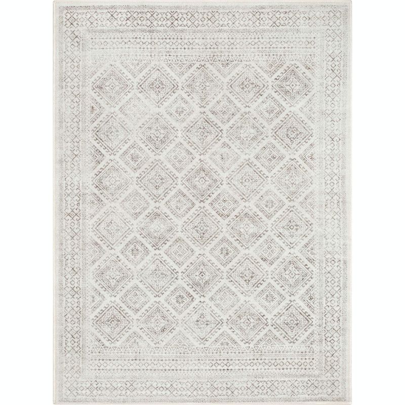 Well Woven Kings Court Sana Ivory & Grey - Non-Slip Rubber Backed Moroccan Diamond Rug - Perfect for Hallway, Entryway & Kitchen - Washable, Low Pile, 1 of 10