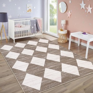 Geometric Rug Washable Rugs for Living Room, Modern Diamond Rug with Non Slip Backing, Non Shedding Stain Resistant Contemporary Floor Covering - 1 of 4