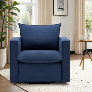 ELJGET 360° Rotatable Single Sofa Chair, Modern Living Room Accent Chair with Soft Cushion & Backrest Pillow, Comfy Upholstered Lounge Seat, Blue - 1 of 4