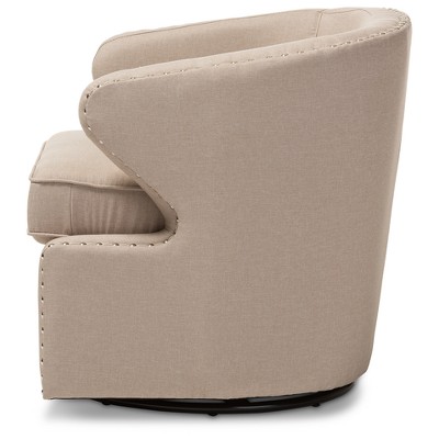 Beige Leather Swivel Accent Chair with Wood Frame