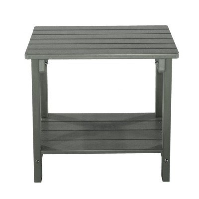 CAVINAS 18" 2-Tier HIPS Patio End Table,Outdoor Rectangular Side Table for Porch,Courtyard,Poolside&Garden,Rustic Outdoor Furniture,Gray