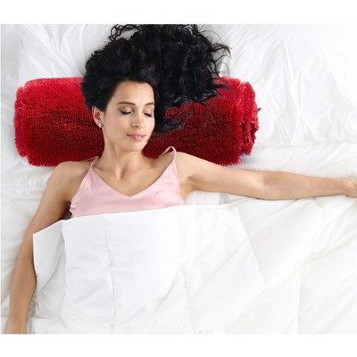 Set of 2 Maroon Shaggy Long Hair Bolster Pillows