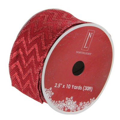 Northlight Wine Red Glitter Chevron Wired Christmas Craft Ribbon 2.5" x 120 Yards