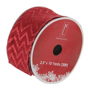 Northlight Pack of 12 Wine Red Glitter Chevron Wired Christmas Craft Ribbon 2.5" x 120 Yards - 1 of 3