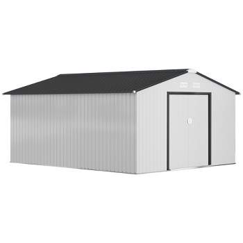 Outsunny 11' x 13' Outdoor Storage Shed, Metal Garden Shed with Double Locking Doors for Bike, Garbage Can, Yard Tools, Lawnmower White