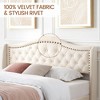 Homhougo Velvet King Bed Frame with Headboard Footboard Heavy Duty Metal Platform Beige - 3 of 4