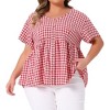 Agnes Orinda Women's Plus Size Gingham 1950s V-Neck Peplum Babydoll Tops with Button Detail - 2 of 4