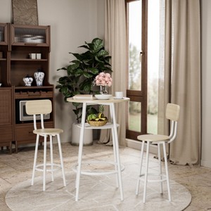 PAGED Modern 3-Piece Dining Set with 1 Bar Table (Middle Shelf) & 2 Backed Bar Stools for Kitchen/Dining Room - 1 of 4