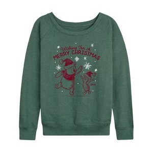 Women's - Winnie the Pooh - Wishing For A Merry Christmas Lightweight French Terry Wide Neck Long Sleeve Shirt - 1 of 4