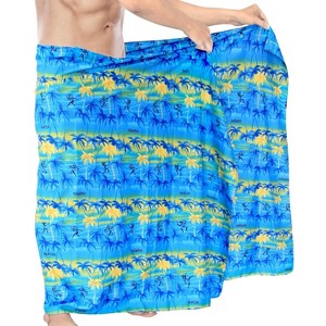 LA LEELA Men's Beachwear Wrap Summer Long Hawaiian Lava Lava Regular Surfing Cover-Up Swimwear Holidays Beach Sarongs For Men One Size Blue, Tree - 1 of 4