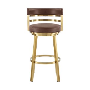 HomeRoots 30" Coffee and Gold Faux Leather and Stainless Steel Low Back Bar Height Swivel Bar Chair - 1 of 4