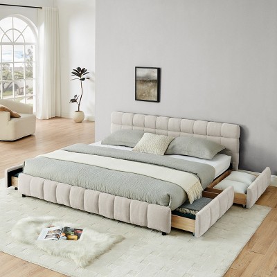 King Size Bed Frame,Comfortable Upholstered Bed Frame With Headboard And Drawers,Modern Platform Bed,Platform Bed Storage-Cuddlewood
