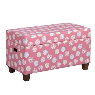 Fabric Upholstered Wooden Storage Bench with Geometric Pattern Pink/Brown - Benzara