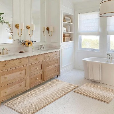 Attop Bathroom Rugs and Mats Sets, 2 Piece Thick Absorbent Chenille Bath Mat Rug Set Non Slip, Soft Shaggy Bath Floor Mats for Bathroom
