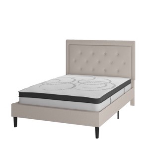 Flash Furniture Roxbury Tufted Upholstered Platform Bed with 10 Inch CertiPUR-US Certified Foam and Pocket Spring Mattress - 1 of 4