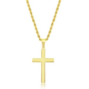 Metallo Mens Stainless Steel Polished Cross Necklace - Gold Plated - Gold - 24 Inch - 1 of 3