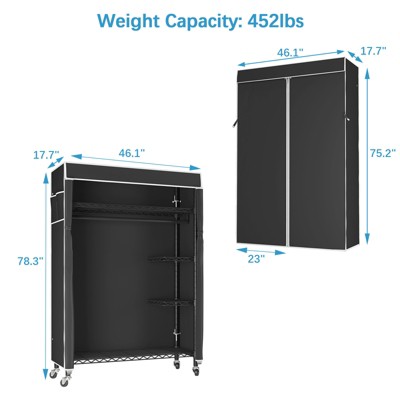Black Metal Portable Closet System with Oxford Fabric Cover