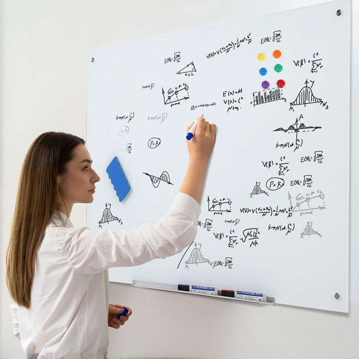 Magnetic Tempered Glass Whiteboard, Wall Mount Frameless Dry Erase Board with Marker Tray, Magnets, Eraser & Markers for Office & Home - thumbnail 7