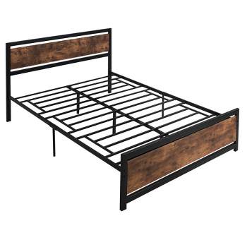 HOMCOM Queen Platform Bed Frame with Headboard & Footboard, Strong Metal Slat Support Full Bed Frame w/ Underbed Storage Space, 63"x82"x40.5"