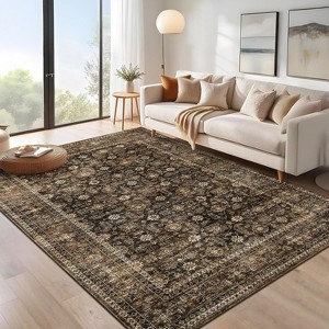 Elegant Floral Inspired Non-Slip Washable Low Pile Rug with Stain-Resistant Backing, Perfect for Living Room, Bedroom, Kitchen, Entryway - 1 of 4