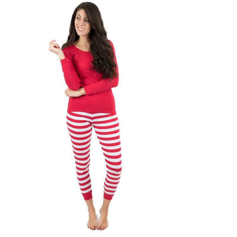 Leveret Womens Two Piece Cotton Striped Christmas Pajamas, 2 of 4