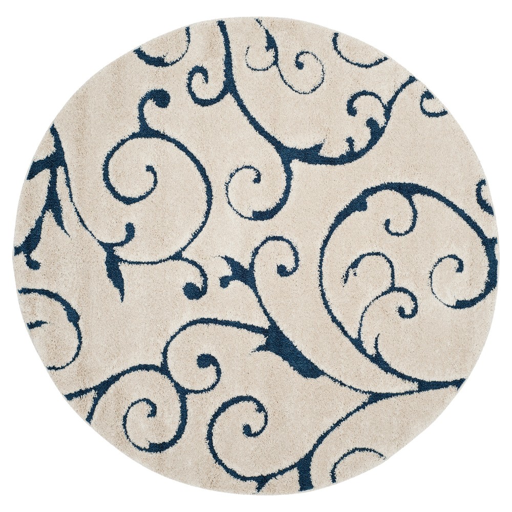 5' Round Cream/Blue Abstract Shag/Flokati Loomed Area Rug - Safavieh