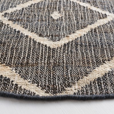 Handmade Charcoal and Natural Round Wool Cotton Rug, 3'