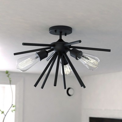 Matte Black Sputnik Semi-Flush Mount with Edison Filament Bulbs