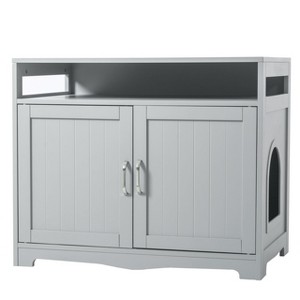 GustoWave Designer Cat Washroom, Storage Bench Cat Litter Box Enclosure Furniture Box House with Table, Spacious Storage - 1 of 4
