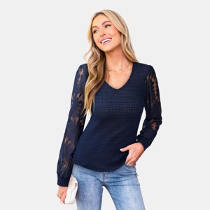 Women's Elegant Crochet Lace Sleeve Knit Top -Cupshe - 1 of 4