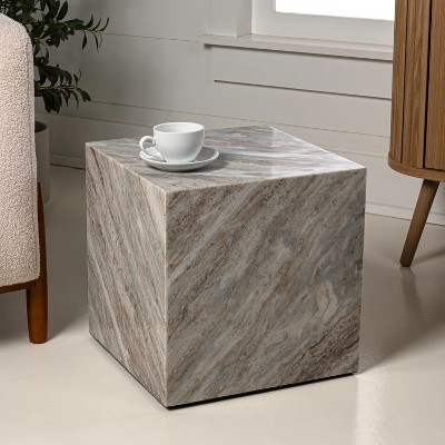 JONATHAN Y Felix 15" Contemporary Natural Marble Handmade Cube End Table