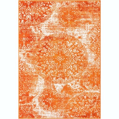 Orange and Ivory Synthetic Low Pile Bohemian Area Rug
