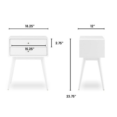 Mid-Century Modern White Wood and Metal Nightstand with Dual Drawers