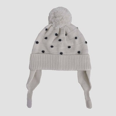 Image of Baby Girls' Bobble Hat - Cat & Jack™ Cream 6-12M
