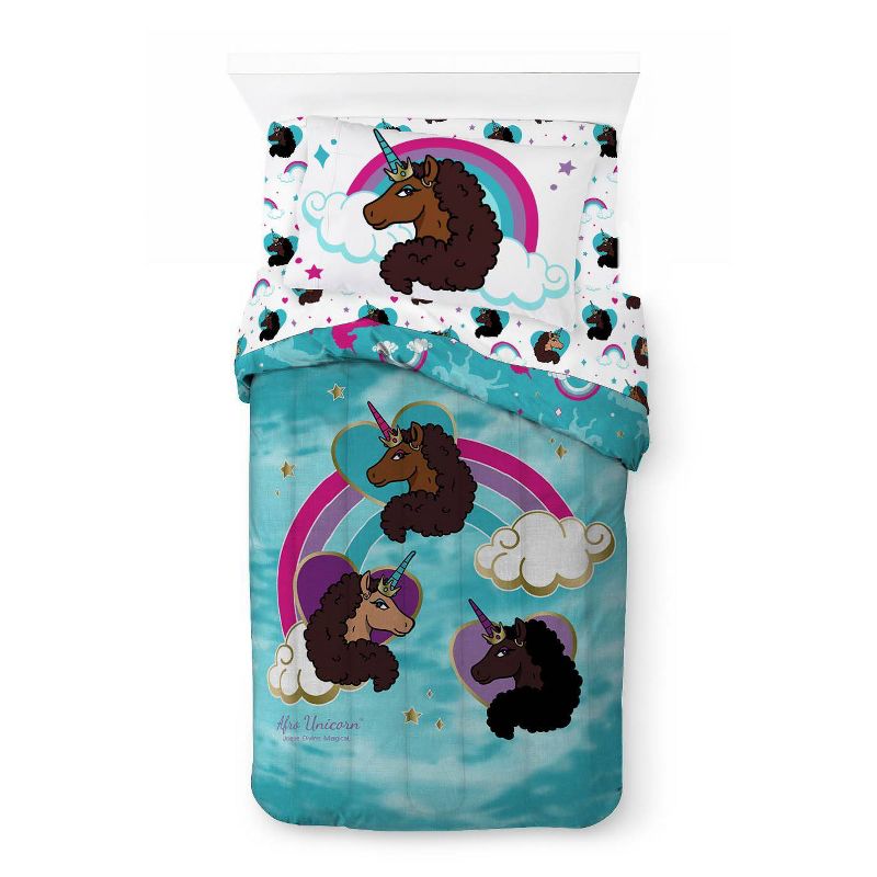 Twin Afro Unicorn Kids&#39; Comforter, 1 of 4