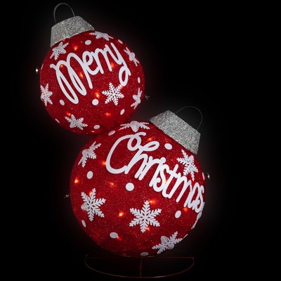 Red and White LED Lighted Stacked Ornament Balls Outdoor Decoration