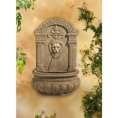 Sandstone Lion Face Outdoor Wall Water Fountain with Ionic Columns