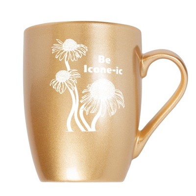 Elanze Designs Witty Floral Coffee Cup Mug 10 Ounce Ceramic With Shimmery Metallic Finish Be Icone-ic Coneflower Vegas Gold