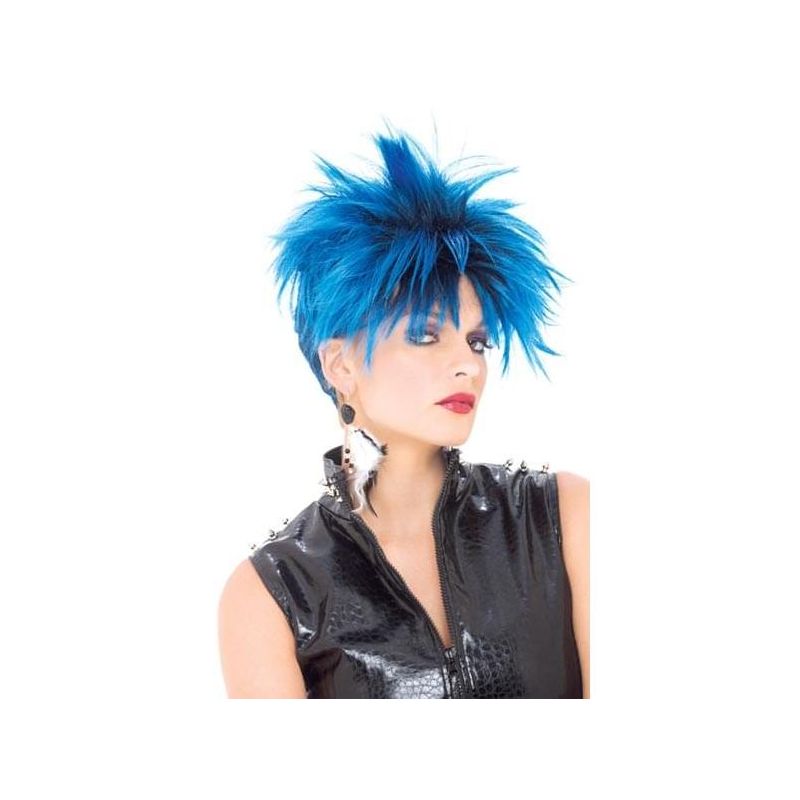 Punk Girl Blue & Black Adult Costume Wig, 1 of 2